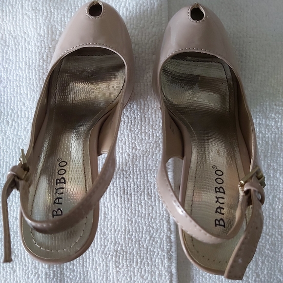 Bamboo platform stiletto heels nude   glossy pumps peep toe slingback - Picture 7 of 16